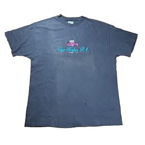 Vtg 90s Thrashed Sun Faded T Shirt XL Hanes Beefy Cat Embroidered Black New Hope